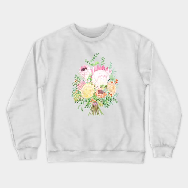 pink and yellow protea bouquet Crewneck Sweatshirt by colorandcolor